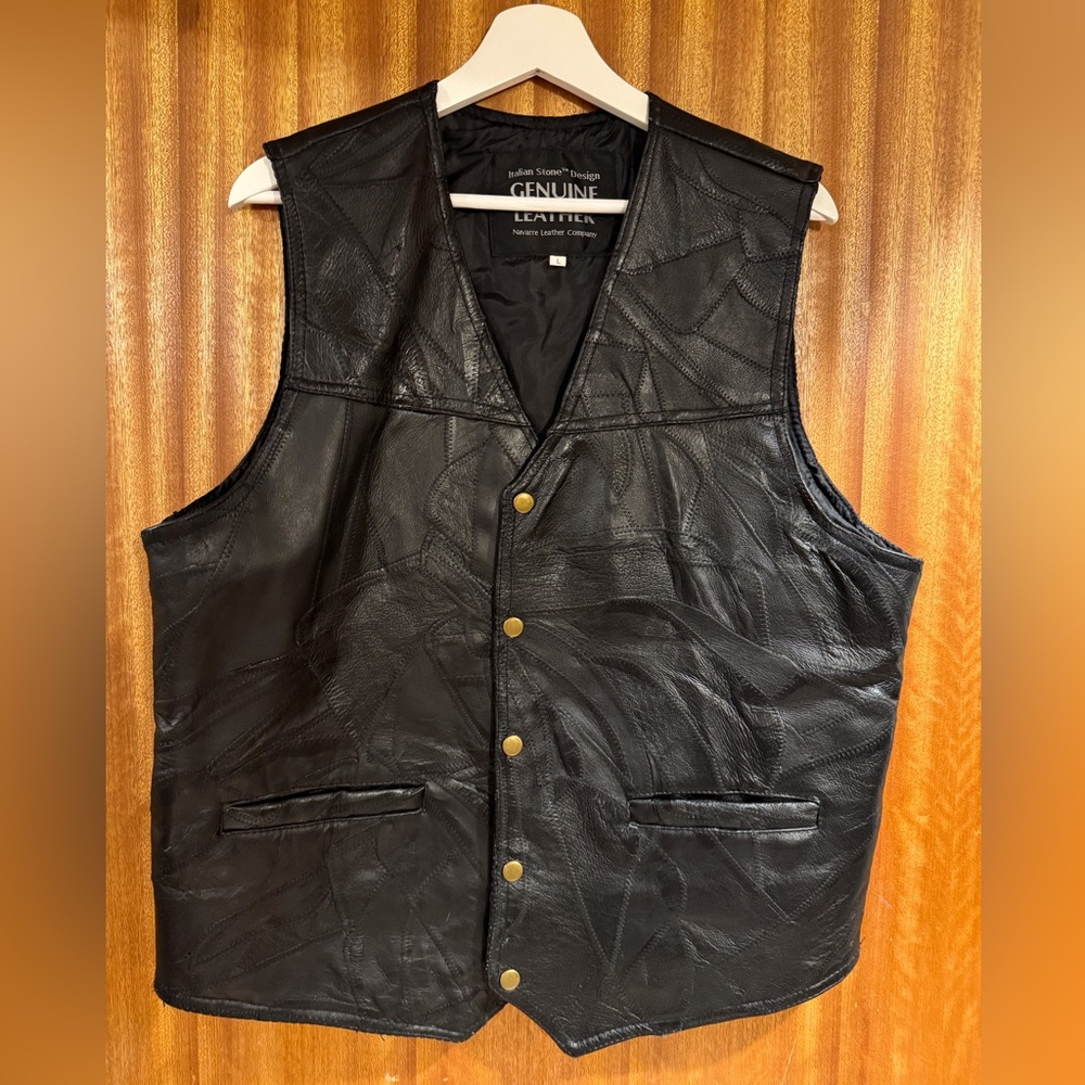 Men biker leather vest L